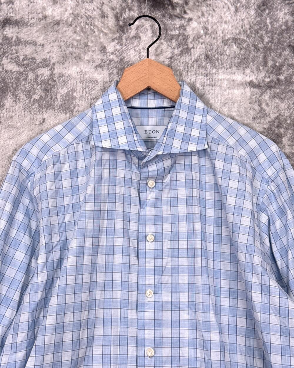 Eton Contemporary Fit Dress Shirt 44 / 17.5 Mens Blue Check